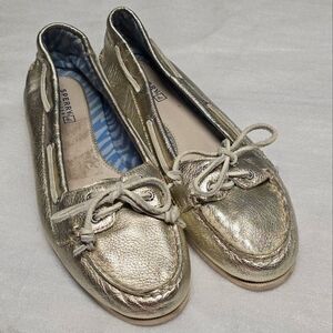 Sperry Audrey Light Gold Platinum Leather Boat Shoes 8